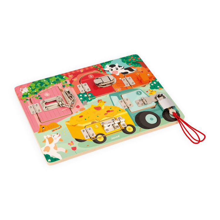 Janod Farm Padlocks Board - Unlock Fine Motor Fun on the Farm