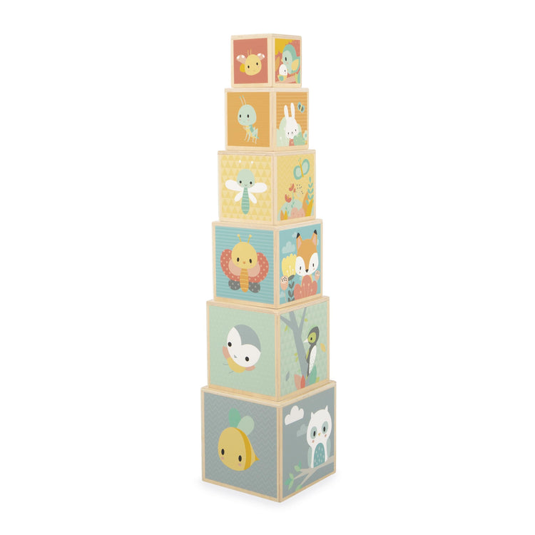 Janod First Wooden Pyramid - 6 Cubes for Stacking and Play