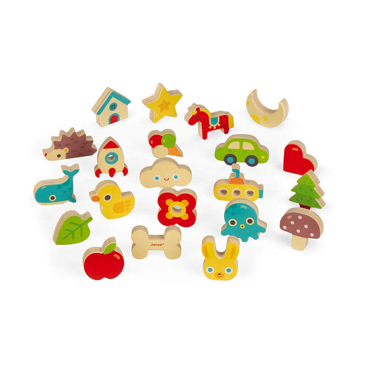 Janod Memory Touch Game - 21 Wooden Pieces, Feel and Find