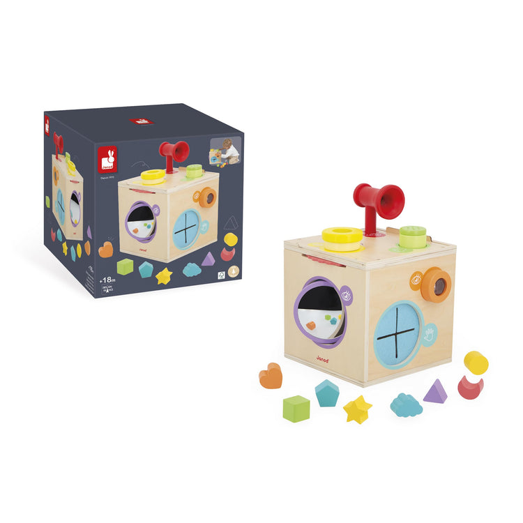 Janod Sensory Box Cube - Busy Board Fun From 18 Months+