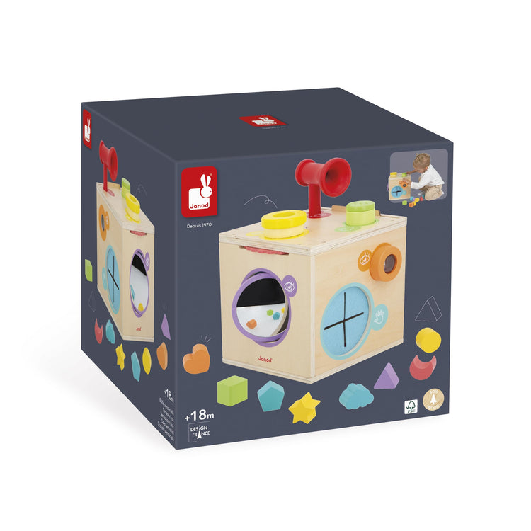 Janod Sensory Box Cube - Busy Board Fun From 18 Months+