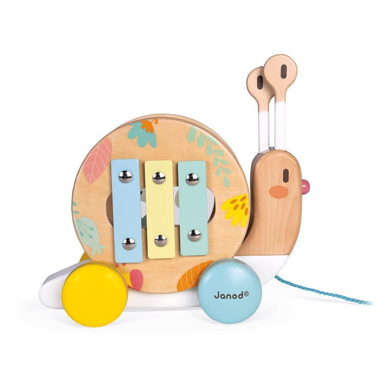 Janod Pure Pull-Along Snail - 2-in-1 Wooden Musical Toy