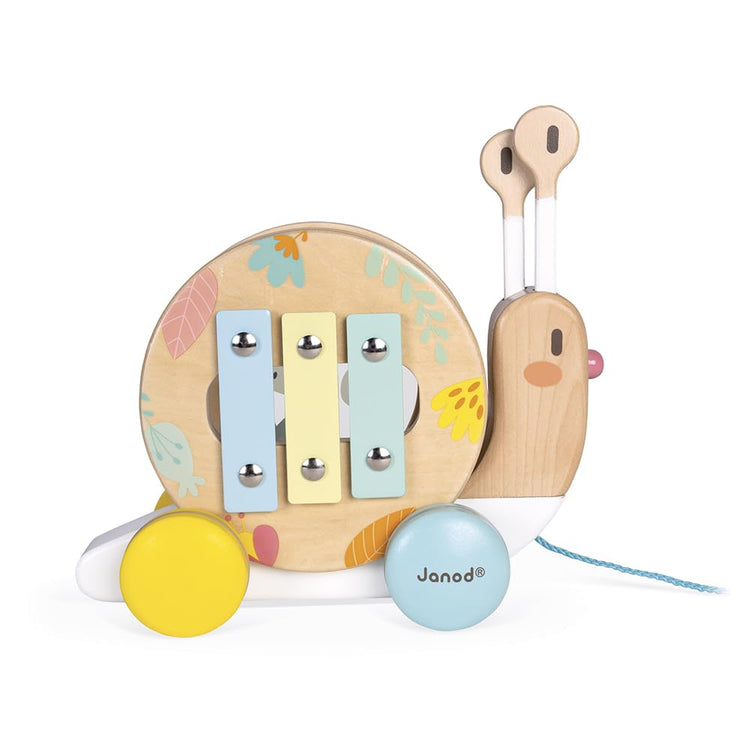 Janod Pure Pull-Along Snail - 2-in-1 Wooden Musical Toy