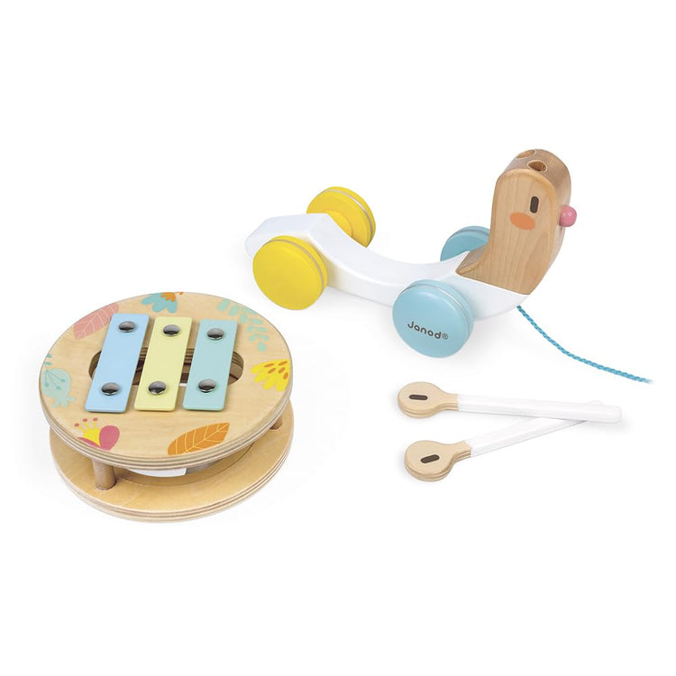 Janod Pure Pull-Along Snail - 2-in-1 Wooden Musical Toy