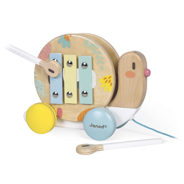 Janod Pure Pull-Along Snail - 2-in-1 Wooden Musical Toy