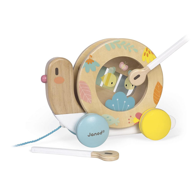 Janod Pure Pull-Along Snail - 2-in-1 Wooden Musical Toy