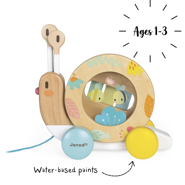 Janod Pure Pull-Along Snail - 2-in-1 Wooden Musical Toy