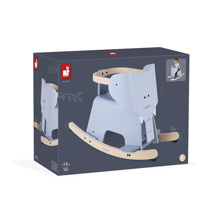Janod Rocking Elephant - Wooden Ride-On with Anti-Tip Base