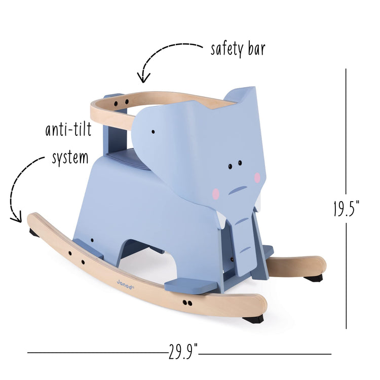 Janod Rocking Elephant - Wooden Ride-On with Anti-Tip Base