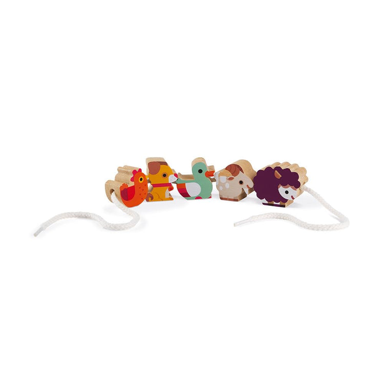 Janod Farm Beads - 11 Wooden Pieces for Lacing and Play
