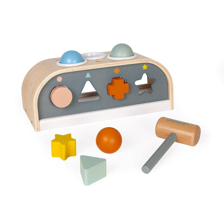 Janod Sweet Cocoon 3-in-1 Wooden Toy - Tap, Sort and Stack