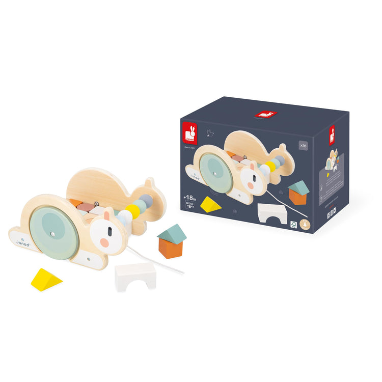 Janod Snail Cube Trolley - 17-Piece Pull-Along Shape Sorter