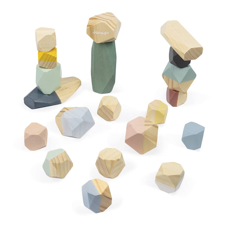 Janod Stacking Stones - 20 Wooden Pieces for Balance Play