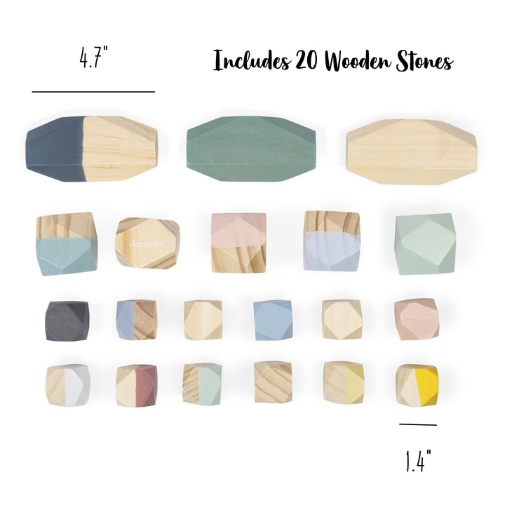 Janod Stacking Stones - 20 Wooden Pieces for Balance Play