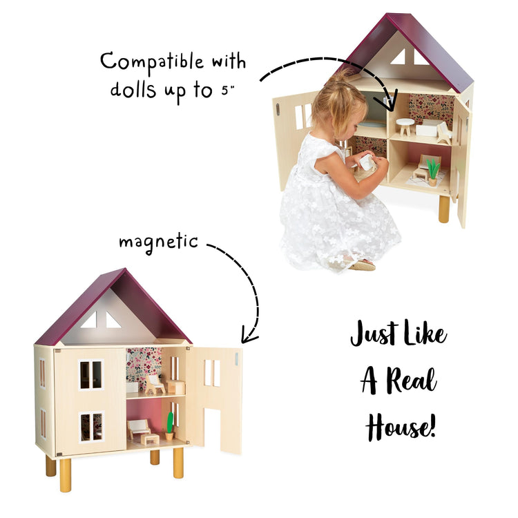 Janod Twist Dollhouse - 3-story Wooden House with 11 Pieces