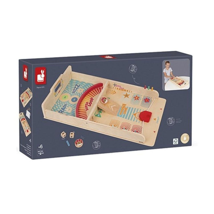 Janod Wooden Shuffleboard Game - Classic Tabletop Scoring