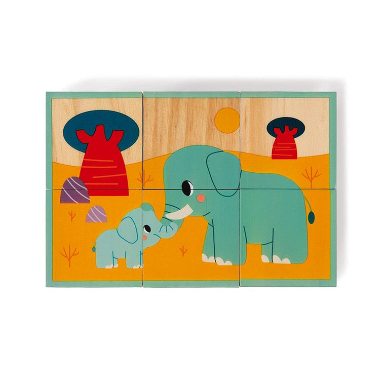 Janod WWF Animal Puzzle Blocks - 6 Mix-and-Match Animal Cubes