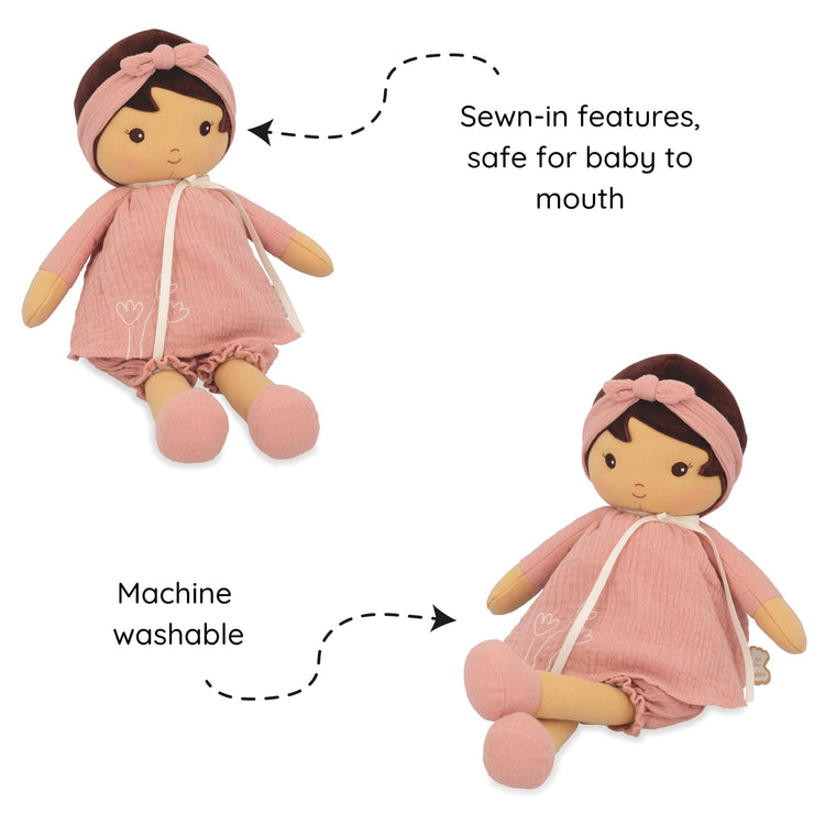 Kaloo Amandine Doll - Coral Dress and Ribbon for Big Hugs