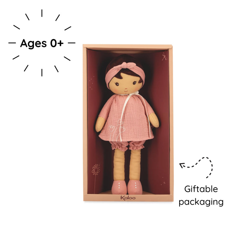 Kaloo Amandine Doll - Coral Dress and Ribbon for Big Hugs