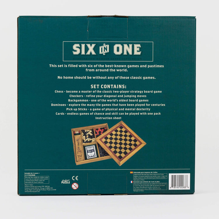 Wooden Games Compendium | Portable Six in One Combination Game Set