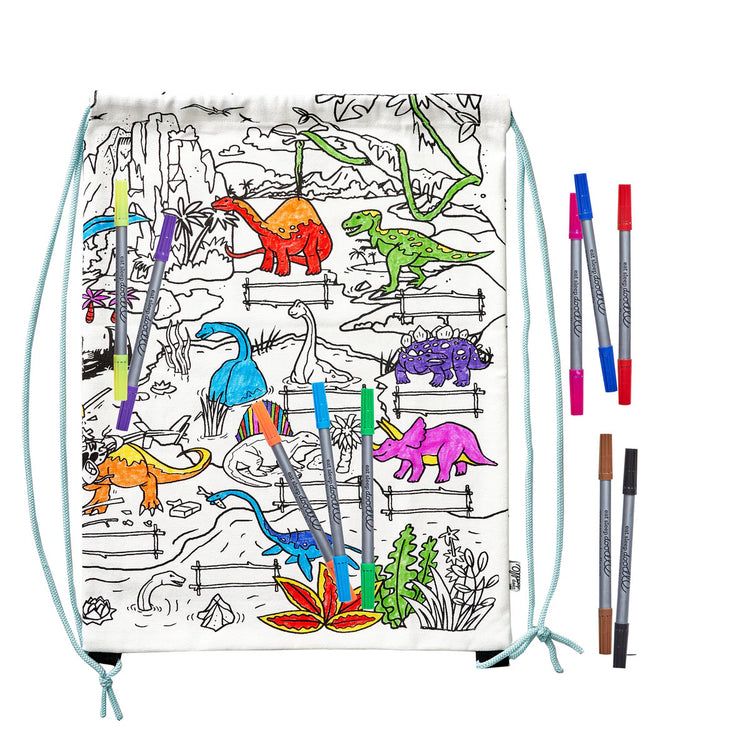 Color-In Dinosaur Backpack - T-Rex & Triceratops - eatsleepdoodle
