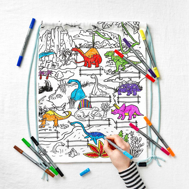 Color-In Dinosaur Backpack - T-Rex & Triceratops - eatsleepdoodle