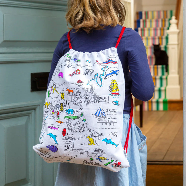 Color-In World Map Backpack - Continents & Icons - eatsleepdoodle