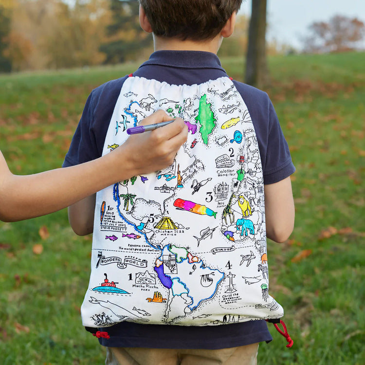 Color-In World Map Backpack - Continents & Icons - eatsleepdoodle