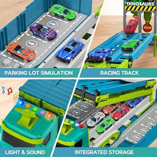 Carrier Truck Foldable Race Track Playset with Cars
