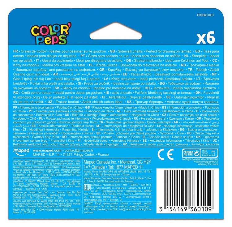 Color'Peps Jumbo Sidewalk Chalk x6 - Big Outdoor Art Fun