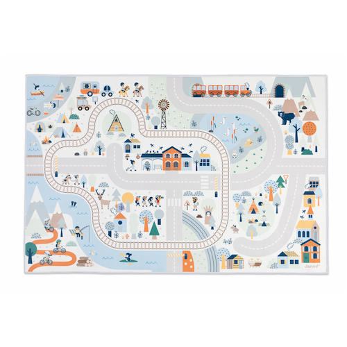 Janod Crossroads Play Mat - 47-Inch Non-Slip Valley Road