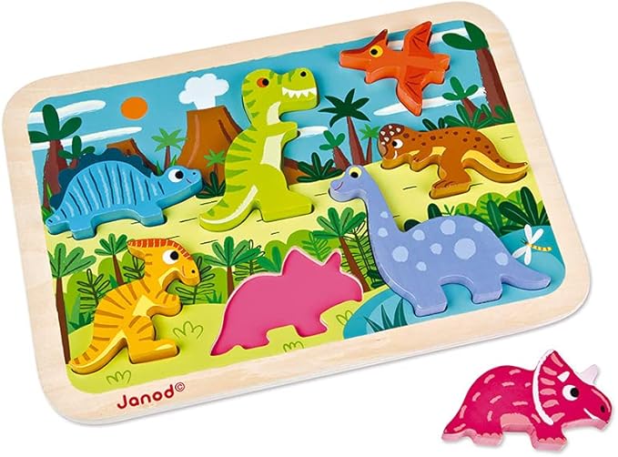 Janod Dinos Sound Peg Puzzle - 5 Wooden Pieces with Roars