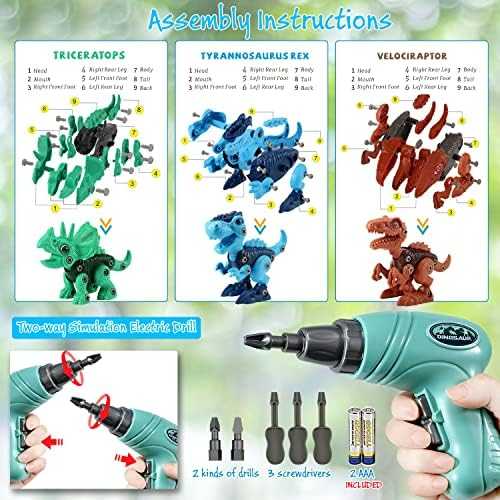 Take-Apart Dinosaur STEM Building Toy with Electric Drill