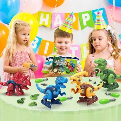 Take-Apart Dinosaur STEM Building Toy with Electric Drill - 4 Pack