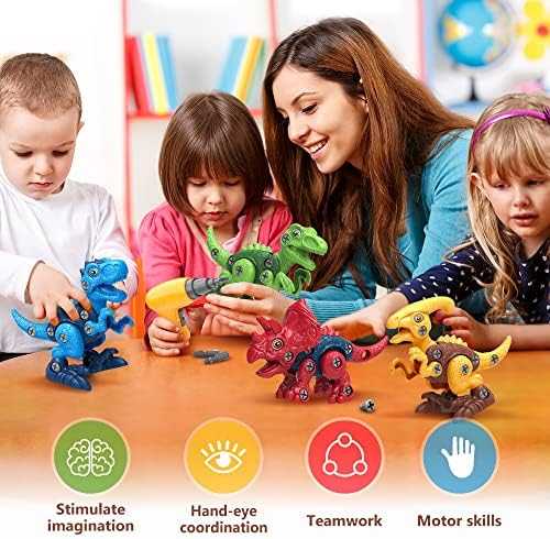 Take-Apart Dinosaur STEM Building Toy with Electric Drill - 4 Pack