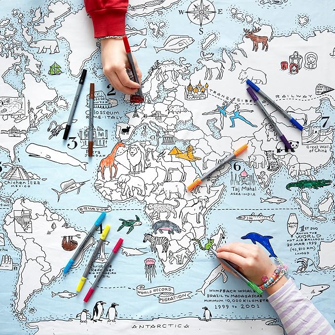 eatsleepdoodle Coloring World Map Tablecloth for Kids