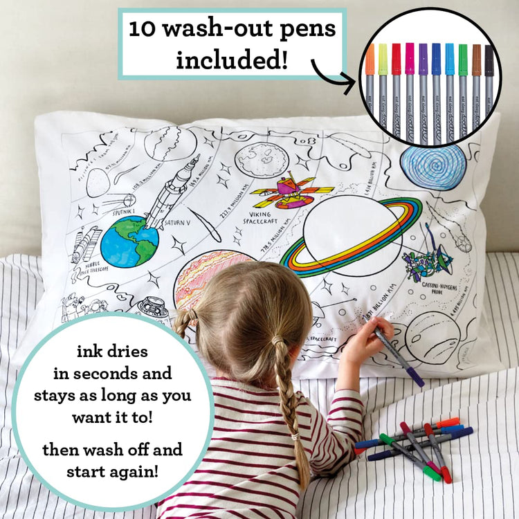 Coloring Space Pillowcase - Planets & Rockets - eatsleepdoodle