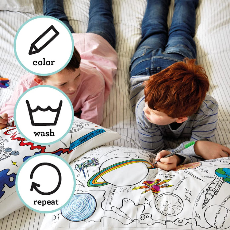 Coloring Space Pillowcase - Planets & Rockets - eatsleepdoodle
