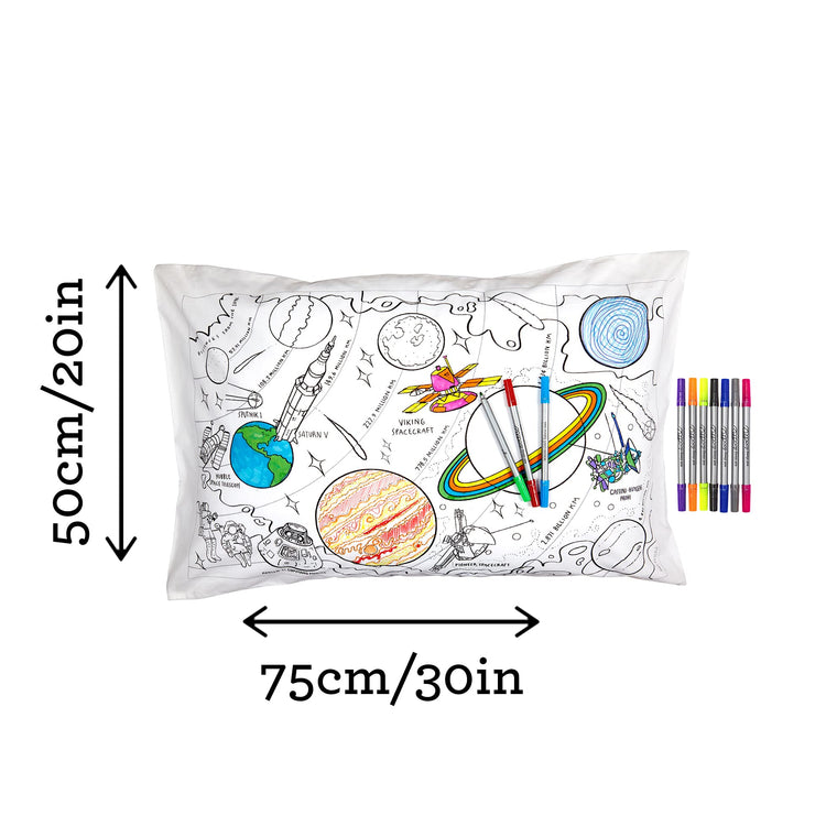 Coloring Space Pillowcase - Planets & Rockets - eatsleepdoodle