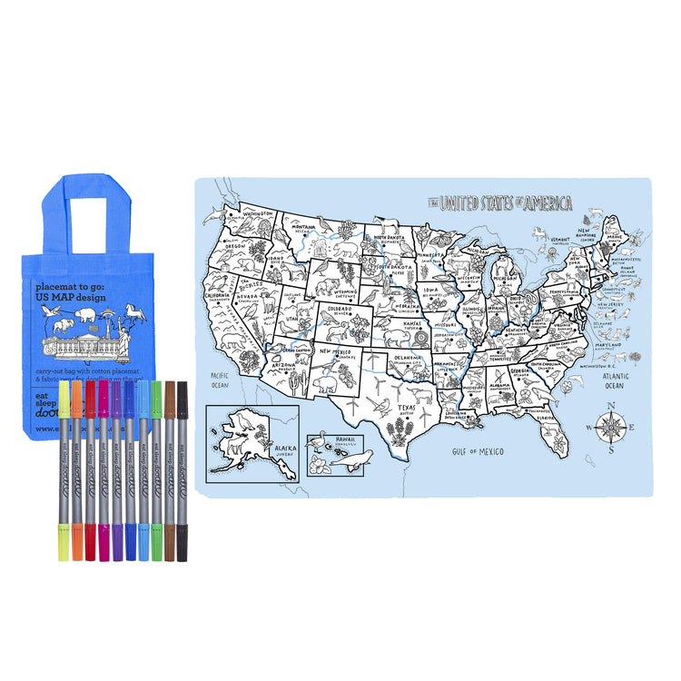 Coloring US Map Placemat - 50 States & Capitals - eatsleepdoodle