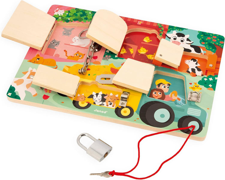 Janod Farm Locks Board - 5 Opening Systems for Dexterity