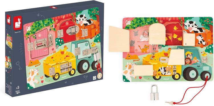 Janod Farm Locks Board - 5 Opening Systems for Dexterity