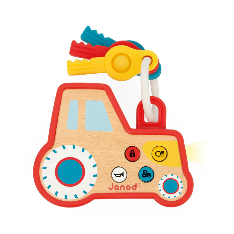 Janod Farm Tractor Key Ring - Sounds, Lights And Pop-It Keys