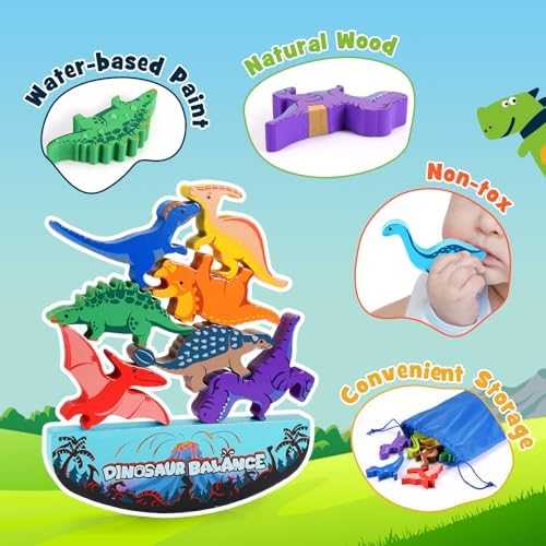 IPOURUP Wooden Dinosaur Stacking Balance Game