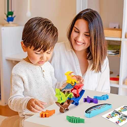 IPOURUP Wooden Dinosaur Stacking Balance Game