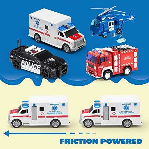 JOYIN Emergency Vehicle Playset with Lights & Sounds (4 pcs)