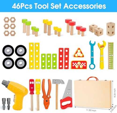 Wooden Toddler Tool Kit with Drill & Storage Box (44 pcs)
