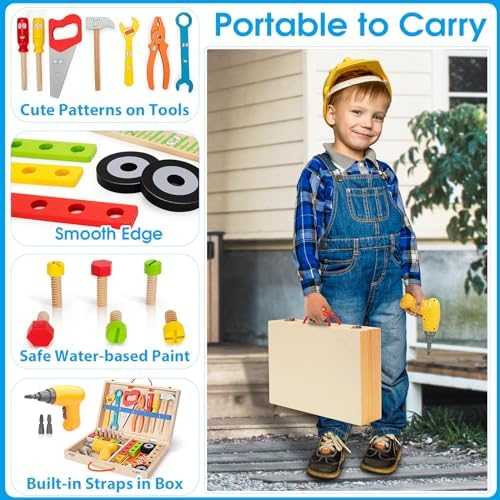 Wooden Tool Set with Electric Drill (46 pcs)