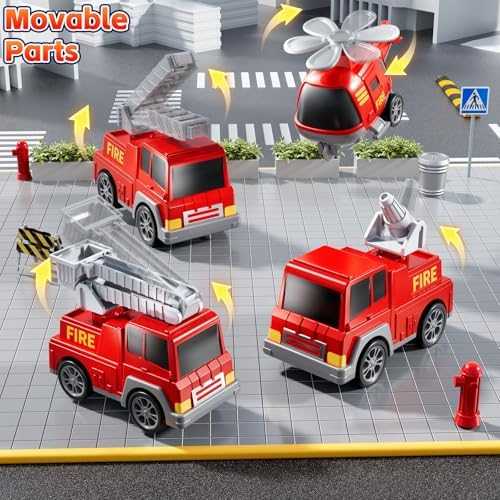 KIZONLY 5-in-1 Fire Truck Carrier Playset with Lights & Sounds