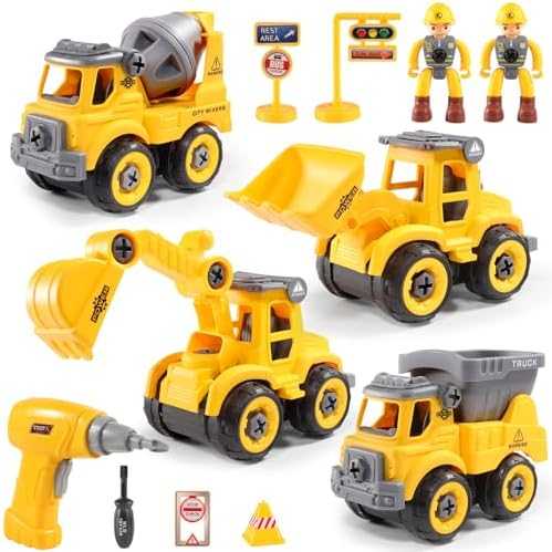 LUDILO Take-Apart Construction Trucks Set with Electric Drill (4 pcs)